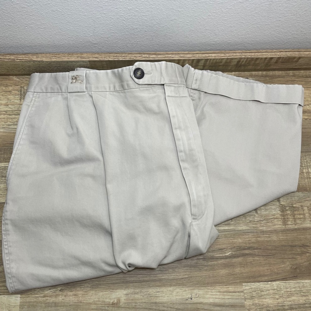 Burberrys Vintage Mens Pleated Chino Pants Tan Beige Cuffed Made in USA 40x29